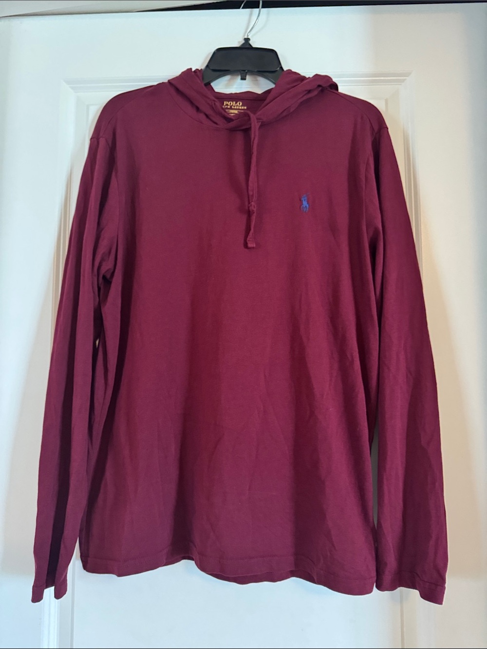 Polo by Ralph Lauren Long-Sleeve Hooded Tee in Wine with Blue Logo (1039)